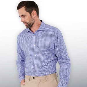 The Catalogue Barkers Stamford Check Shirt – Mens is a 100% cotton shirt. Tapered fit. Available in Navy/Blue/White. Sizes S - 3XL, 5XL.