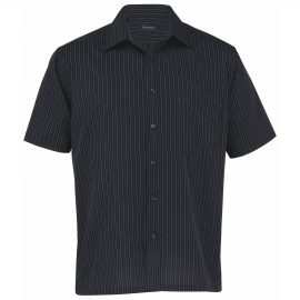 The Catalogue The Omega Stripe Short Sleeve Shirt – Mens is a 65% polyester/35% cotton shirt. Black/White/Charcoal. Sizes S - XXL.
