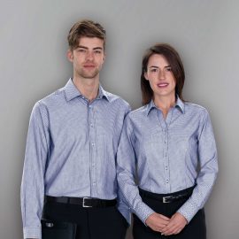 The Catalogue The Farrell Shirt – Mens is a 100% cotton shirt. Tapered fit. Available in Navy/White. Sizes S - 3XL, 5XL.