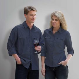 The Catalogue The Grange Shirt – Mens is a 65% polyester/35% cotton shirt. Tapered fit. Available in Indigo. Sizes S - 3XL, 5XL.