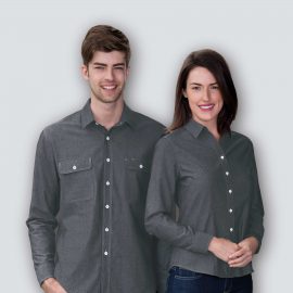 The Catalogue The Montreal Chambray Shirt – Mens is a 100% cotton chambray shirt. Tapered fit. Available in Charcoal. Sizes S - 3XL, 5XL.