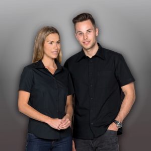 The Catalogue The Republic Short Sleeve Shirt – Mens is a 65% polyester/35% cotton shirt. Tapered fit. Black. Sizes S - 3XL, 5XL.