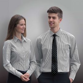 The Catalogue The Wynyard Stripe Shirt – Mens is a 62% polyester blend shirt. Classic fit. Available in Black/White. Sizes S - 3XL, 5XL.
