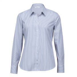 The Catalogue The Cedar Hill Check Shirt – Womens is a 100% cotton shirt. Tapered fit. White/Navy/Brown. Sizes 8 - 26.