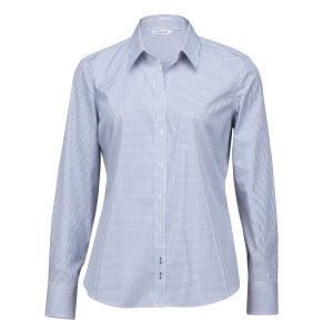 The Catalogue The Cedar Hill Check Shirt – Womens is a 100% cotton shirt. Tapered fit. White/Navy/Brown. Sizes 8 - 26.