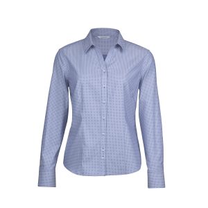 The Catalogue The Farrell Shirt – Womens is a 100% cotton shirt. Tapered fit. Available in Navy/White. Sizes 8 - 26.