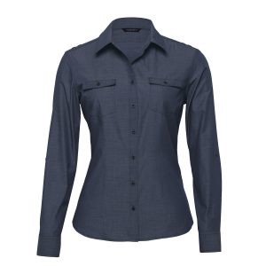The Catalogue The Grange Shirt – Womens is a 65% polyester/35% cotton shirt. Tapered fit. Available in Indigo. Sizes 8 - 22.