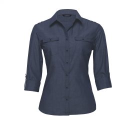 The Catalogue The Grange Shirt – Womens is a 65% polyester/35% cotton shirt. Tapered fit. Available in Indigo. Sizes 8 - 22.