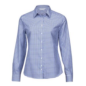 The Catalogue The Identity Check Shirt – Womens is 100% cotton shirt. Tapered fit. Available in French Blue/White. Sizes 8 - 26.