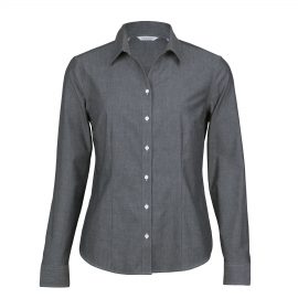 The Catalogue The Montreal Chambray Shirt – Womens is a 100% cotton chambray shirt. Tapered fit. Available in Charcoal. Sizes 8 - 24.