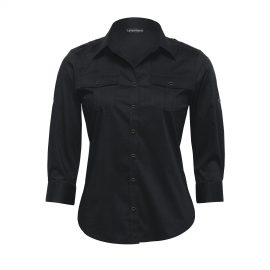 The Catalogue The Protocol Shirt – Womens is a 68% cotton blend shirt. Tapered fit. Available in Black. Sizes 8 - 22.