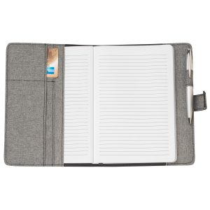 The Catalogue Trekk Journal Book is a grey melange polyester cover with magnetic closure. A5 bound journal book.