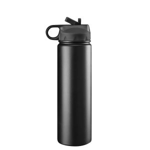The Catalogue Trekk Double Walled Stainless Drink Bottle has a flip-up rubber sipper and straw. Carabiner handle.
