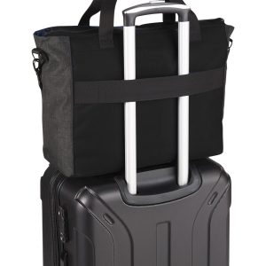 The Catalogue Tranzip Brief 15” Computer Tote has multiple compartments and pockets. Shoulder strap and carry handles.