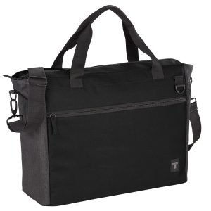 The Catalogue Tranzip Brief 15” Computer Tote has multiple compartments and pockets. Shoulder strap and carry handles.