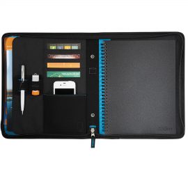 The Catalogue Zoom 2-in-1 Tech Sleeve JournalBook is a dot dobby nylon JournalBook with zippered closure. Multiple holders and pockets.