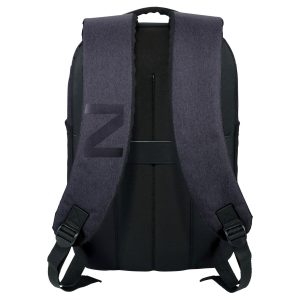 The Catalogue Zoom Stretch Compu-Backpack is a polyester backpack with multiple pockets. Padded straps. Holds 17" laptops.