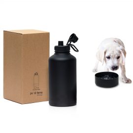 The Catalogue Absorption Bottle is a stainless steel drinks bottle. Vacuum insulated. Silicon base converts to a pet drinking bowl.