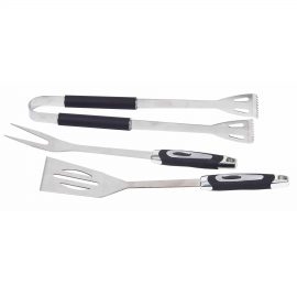 The Catalogue BBQ Grill Tool Set is a 3-piece, stainless steel BBQ set. Includes a polyester carry bag. Available in Black.