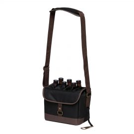 The Catalogue Bottle Caddy Cooler is a polyester cooler with bottle divider. Bottle opener included. Padded shoulder strap.