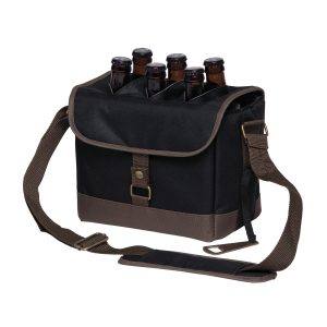 The Catalogue Bottle Caddy Cooler is a polyester cooler with bottle divider. Bottle opener included. Padded shoulder strap.