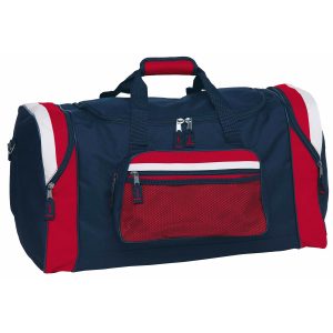 The Catalogue Contrast Gear Sports Bag is a polyester sports bag with multiple compartments. Shoulder strap and handle. 4 colours.