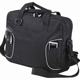 The Catalogue Express Conference Satchel is a polyester satchel. Multiple pockets. Fits a 15" laptop. Available in Black.