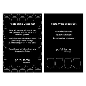 The Catalogue Festa Wine Glass Set is a 4 piece glass set of toned, stemless wine glasses. Comes in jade, gold, purple and emerald.