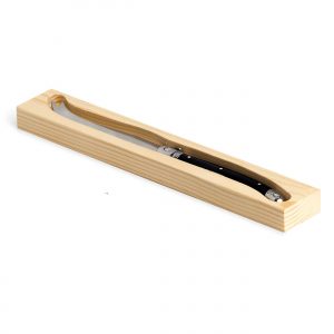 The Catalogue Fetta Cheese Knife is an ergonomically designed, stainless steel knife. Comes in a natural pine box.