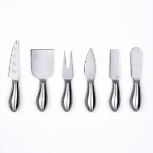 The Catalogue Formaggio Cheese Knife 6 pcs Set is a stainless steel, cheese knife set. Includes a fork and multiple knives.