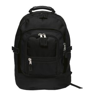 The Catalogue Fugitive Backpack is a polyester backpack. Multiple compartments. Rubber handle and padded shoulder straps. 3 colours.