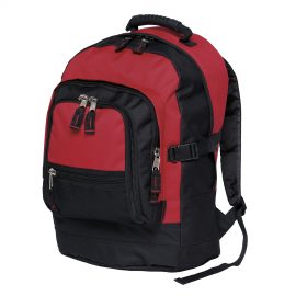 The Catalogue Fugitive Backpack is a polyester backpack. Multiple compartments. Rubber handle and padded shoulder straps. 3 colours.