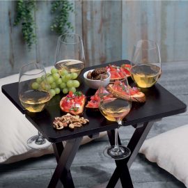 The Catalogue Grande Tavolo Table is a foldable, bamboo table. Includes four integrated glass holders. Comes with carry bag.