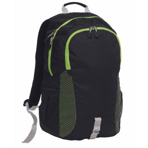 The Catalogue Grommet Backpack is a polyester backpack with multiple compartments. Padded shoulder straps and grab handle.