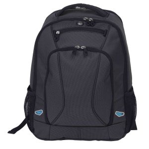 The Catalogue Identity Compu Backpack is a two tone, nylon backpack. Multiple compartments. Mesh bottle pockets. Available in Charcoal.