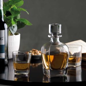 islay-whisky-decanter-set-lifestyle The Catalogue Islay Whisky Decanter Set is a 3 piece crystal glass set. Includes 2 whisky glasses and a decanter. 100% Lead free.