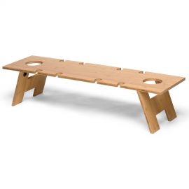 The Catalogue Lungo Tavolo Table is a foldable bamboo table. Alfresco style with holders for bottles and glasses.