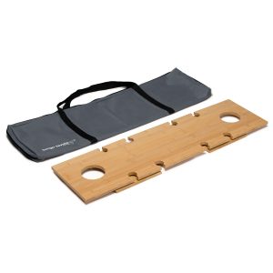 The Catalogue Lungo Tavolo Table is a foldable bamboo table. Alfresco style with holders for bottles and glasses.