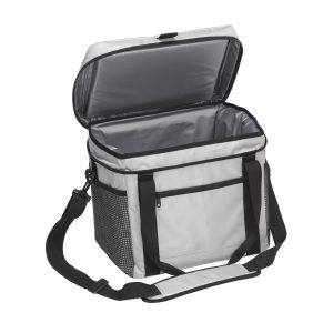 The Catalogue Nautical Cooler is a polyester cooler bag. Mesh pockets. Thermal insulation. Shoulder strap and carry handle.