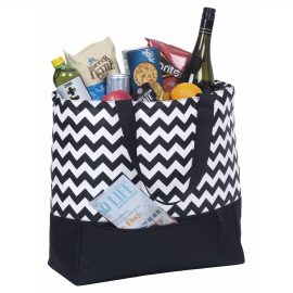 The Catalogue Oasis Cooler Tote is a polyester cooler bag with chevron print. Leak-proof lining. Available in 2 colours.