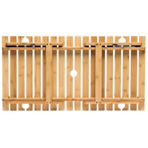 The Catalogue Ombrello Tavolo Table is an alfresco, foldable bamboo table with wine glass holders. Pack away into the included carry bag.