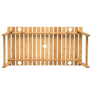 The Catalogue Ombrello Tavolo Table is an alfresco, foldable bamboo table with wine glass holders. Pack away into the included carry bag.