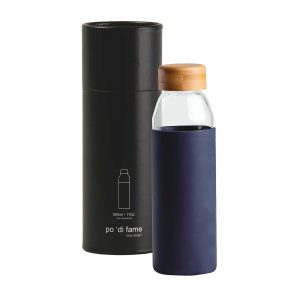 The Catalogue Orbit Glass Bottle is a 500ml glass bottle with a bamboo lid. BPA free. Available in 7 colours.