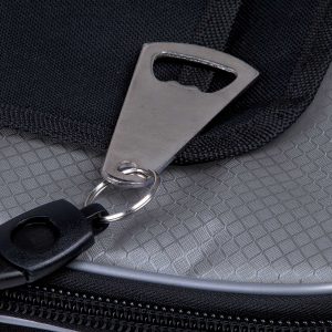 The Catalogue Parkway Music Cooler is a ripstop polyester cooler with built-in speakers and wheels. Multiple pockets. Bottle opener included.