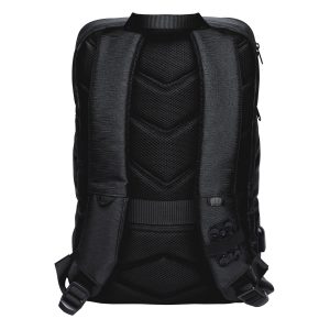 The Catalogue Portal Compu Backpack is a waterproof, polyester backpack with multiple compartments. USB charger port.