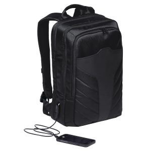 portal-compu-backpack-black-right The Catalogue Portal Compu Backpack is a waterproof, polyester backpack with multiple compartments. USB charger port.