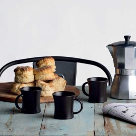 The Catalogue Quartetto Espresso Set is a set of 4 ceramic espresso cups. Matt Black finish. Holds 110ml of liquid.