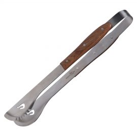 The Catalogue Roadhouse BBQ Tongs are stainless steel and rosewood handle tongs. Extra long at 20 inches. Includes a presentation box.