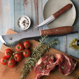 The Catalogue Roadhouse BBQ Tongs are stainless steel and rosewood handle tongs. Extra long at 20 inches. Includes a presentation box.