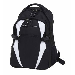 The Catalogue Spliced Zenith Backpack is a polyester backpack has multiple pockets. Rubber headphone port. Available in 15 colours.
